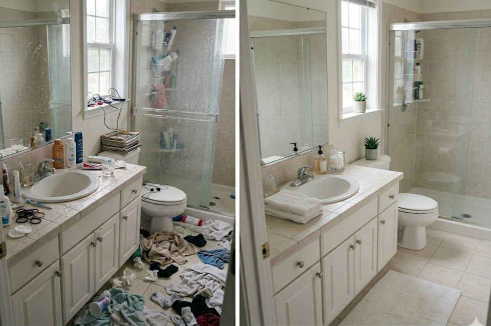 Bathroom before and after cleaning