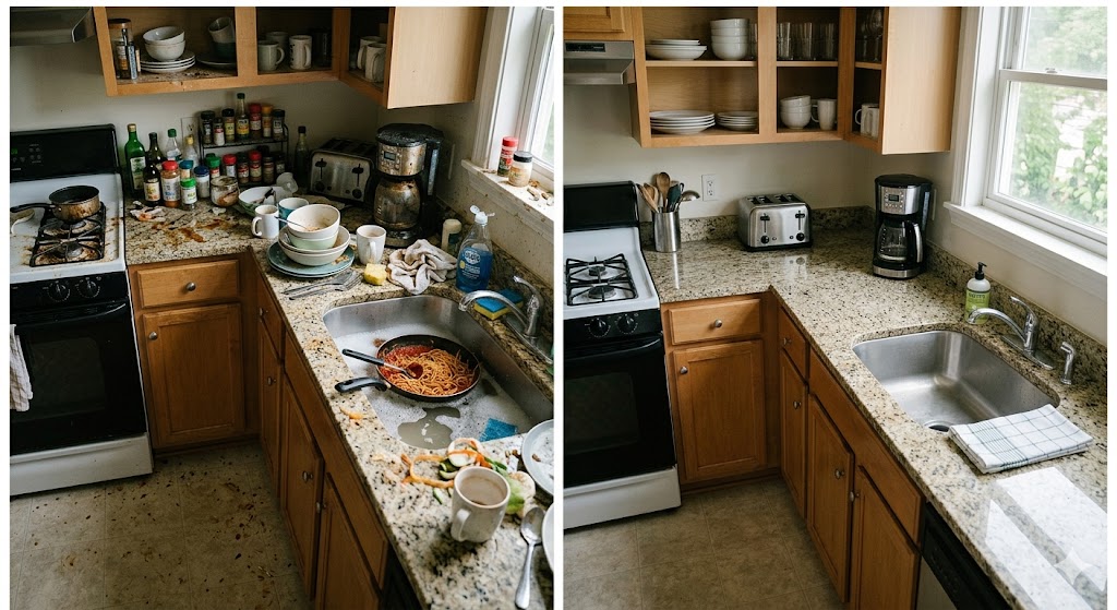 Kitchen before and after cleaning